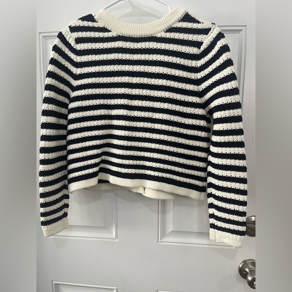 Ba&sh Gamden striped Cropped V-neck gold-tone military-style buttons cardigan 0 - Picture 7 of 13